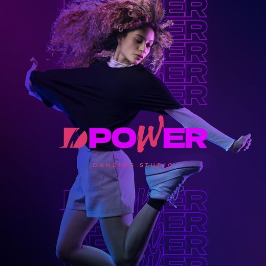 Póster de DPower Dancing Studio con una bailarina en movimiento