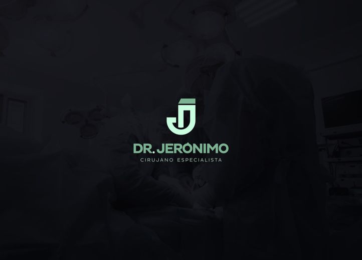 Logotipo de Dr. Jerónimo, cirujano especialista, sobre fondo oscuro