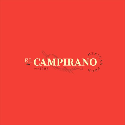 Logotipo de El Campirano sobre fondo rojo